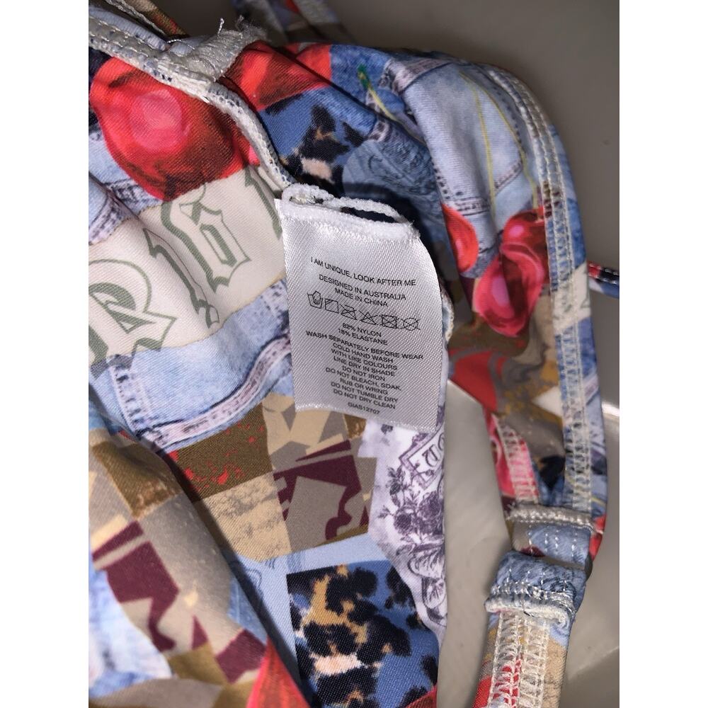 I.AM.GIA Zaley Multicolor Logo Print One Piece Swimsuit Size XS Cutout Detail - Picture 6 of 6